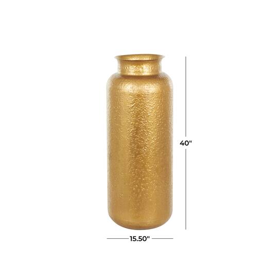 Gold Metal Tall Textured Hammered Floor Vase